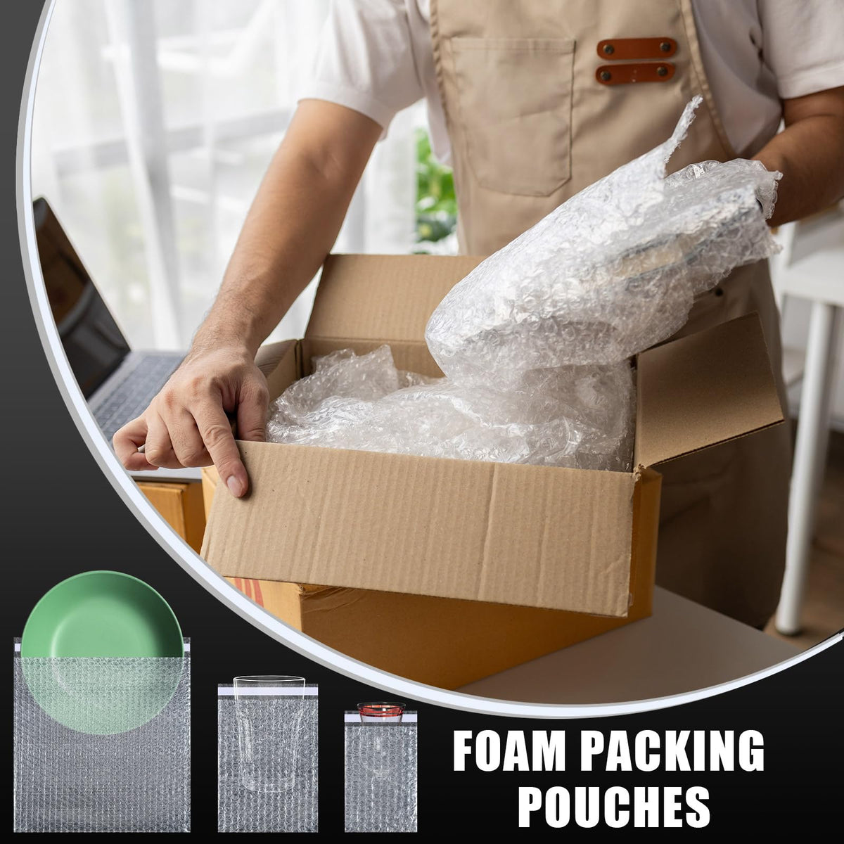 100 Pcs 5 Sizes Clear Bubble Bags Self Adhesive Bubble Cushioned Pouches Double Walled Shockproof Clear Cushioning