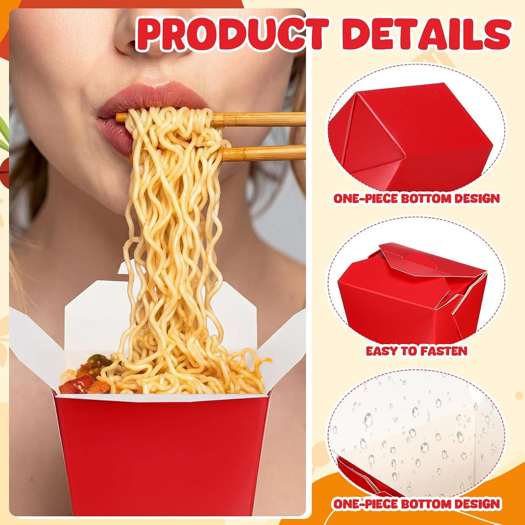 100 Pack 16 oz Chinese Take out Boxes Food Box, Red