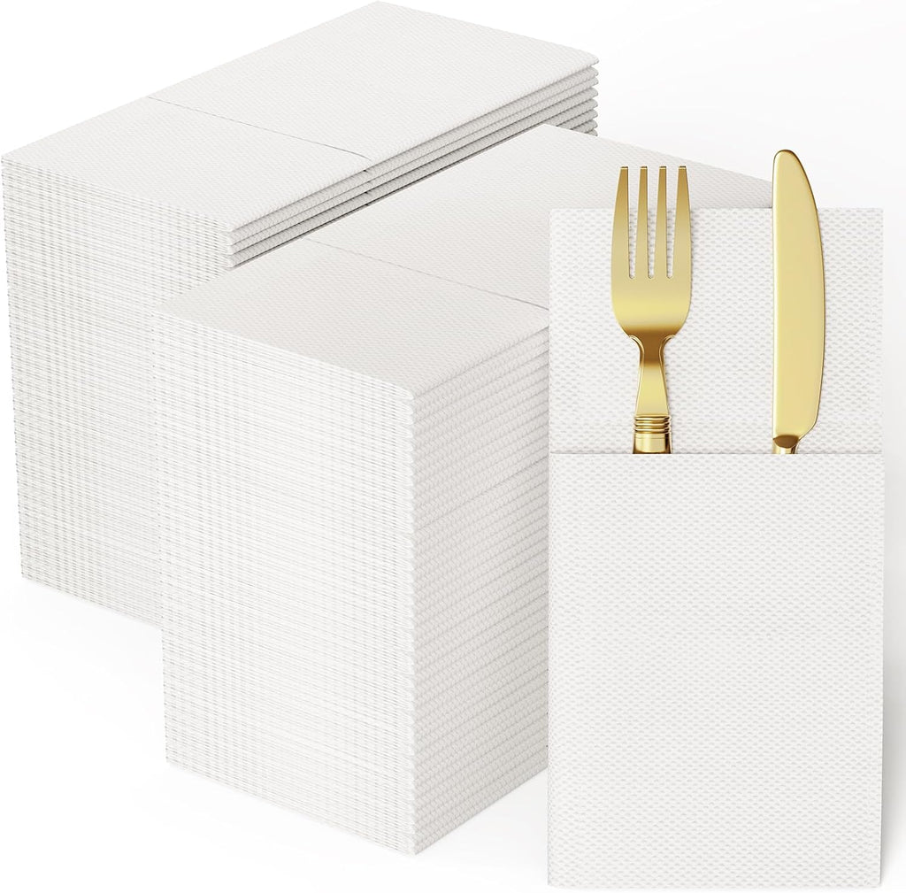 200 Paper Napkins with Built-in Flatware Pocket Prefolded Guest Hand Towels