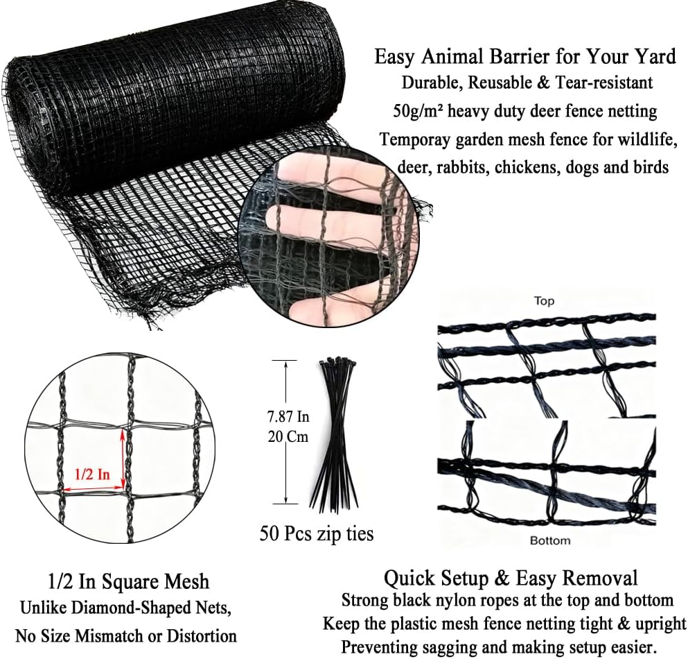 Deer Fence Netting for Garden, 4x100 FT Plastic Mesh Fencing Roll