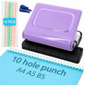 10 Hole Punch Binding Machine Kit for Planner (Purple) with 10 Multi-Color Spiral Coils, Adjustable A4 A5 B5 Paper