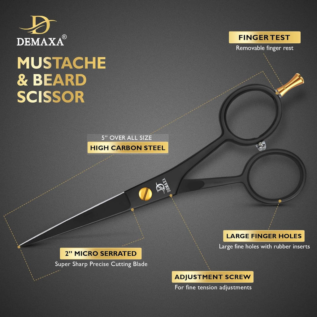 5" Professional Beard Scissors for men Mustache Scissors with 1 Mustache Comb, 1 Beard Comb & Soft Pouch – Prefect