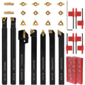 21Pcs Indexable Lathe Turning Tool Kit,3/8" 10mm Shank and Carbide Inserts
