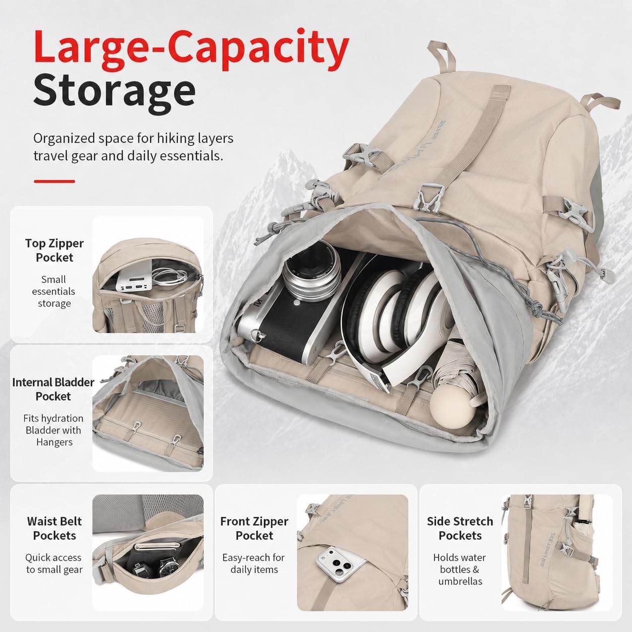 32L Hiking Backpack with Internal Frame & Rain Cover, Lightweight Backpacking Pack with Adjustable Chest Strap