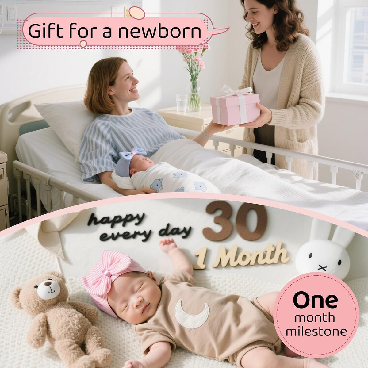 Hospital Newborn Hat Girl with Bow Infant Baby Beanie First Photos
