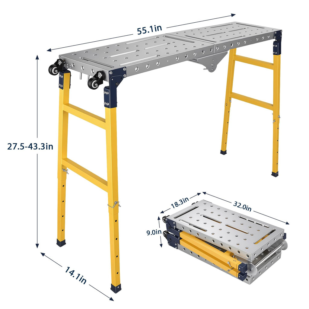 55x14 2-in-1 Work Bench Folding Welding Table, 1100LBS Work Platform