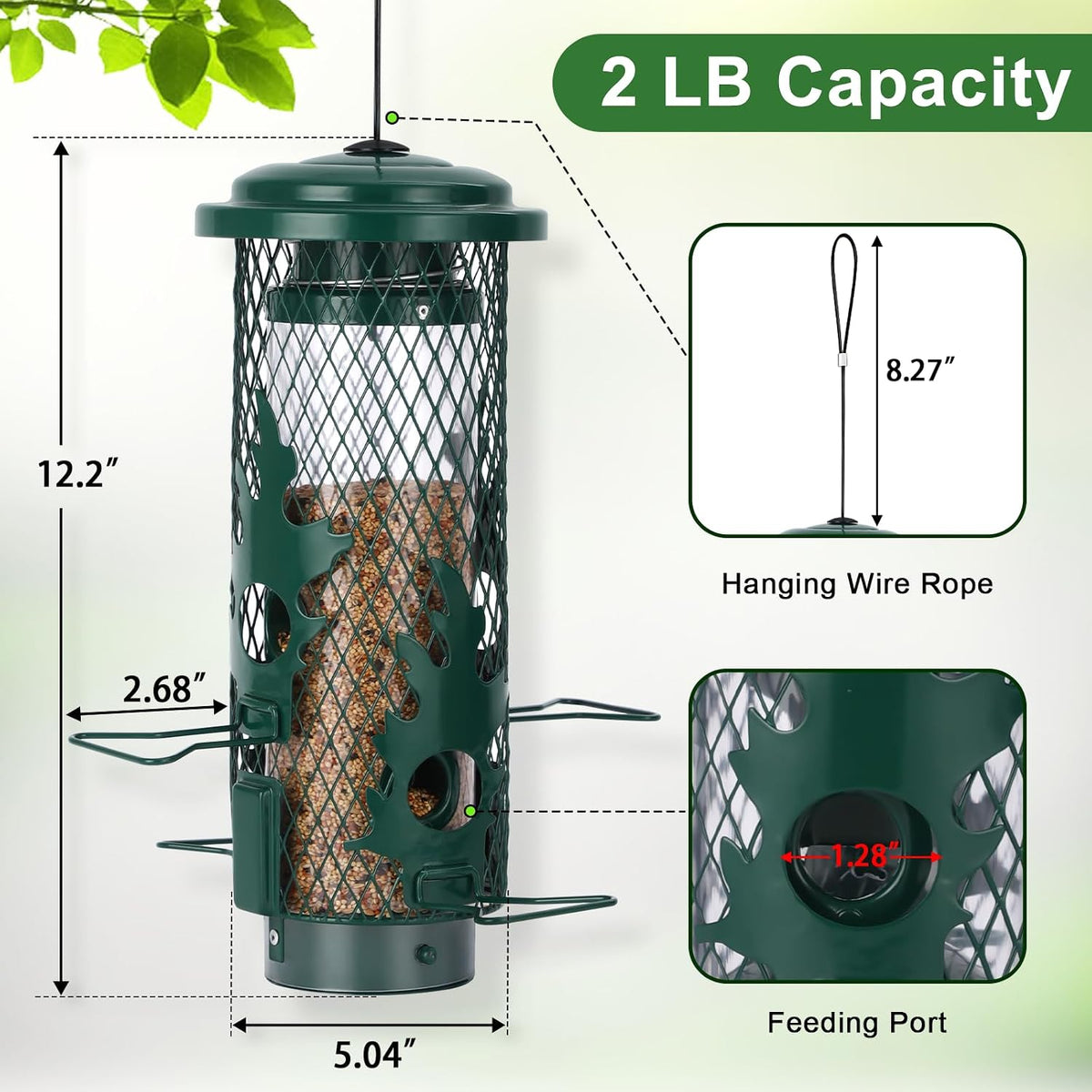 Metal Squirrel Proof Bird Feeders for Outdoors Hanging, Green