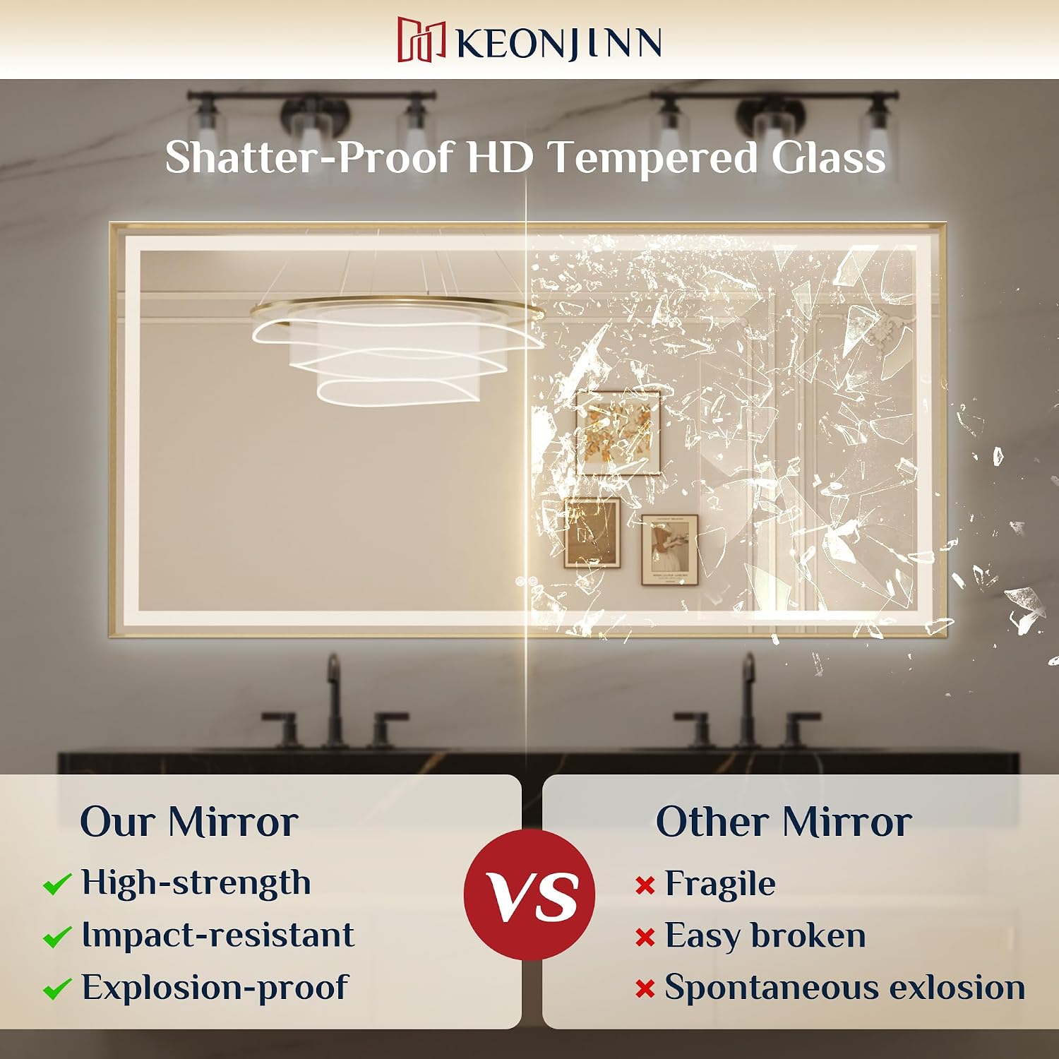 24x30 Inch Gold LED Bathroom Mirror with Light, Frontlit & Backlit | Beveled Edge, Lighted Bathroom Mirror, HD