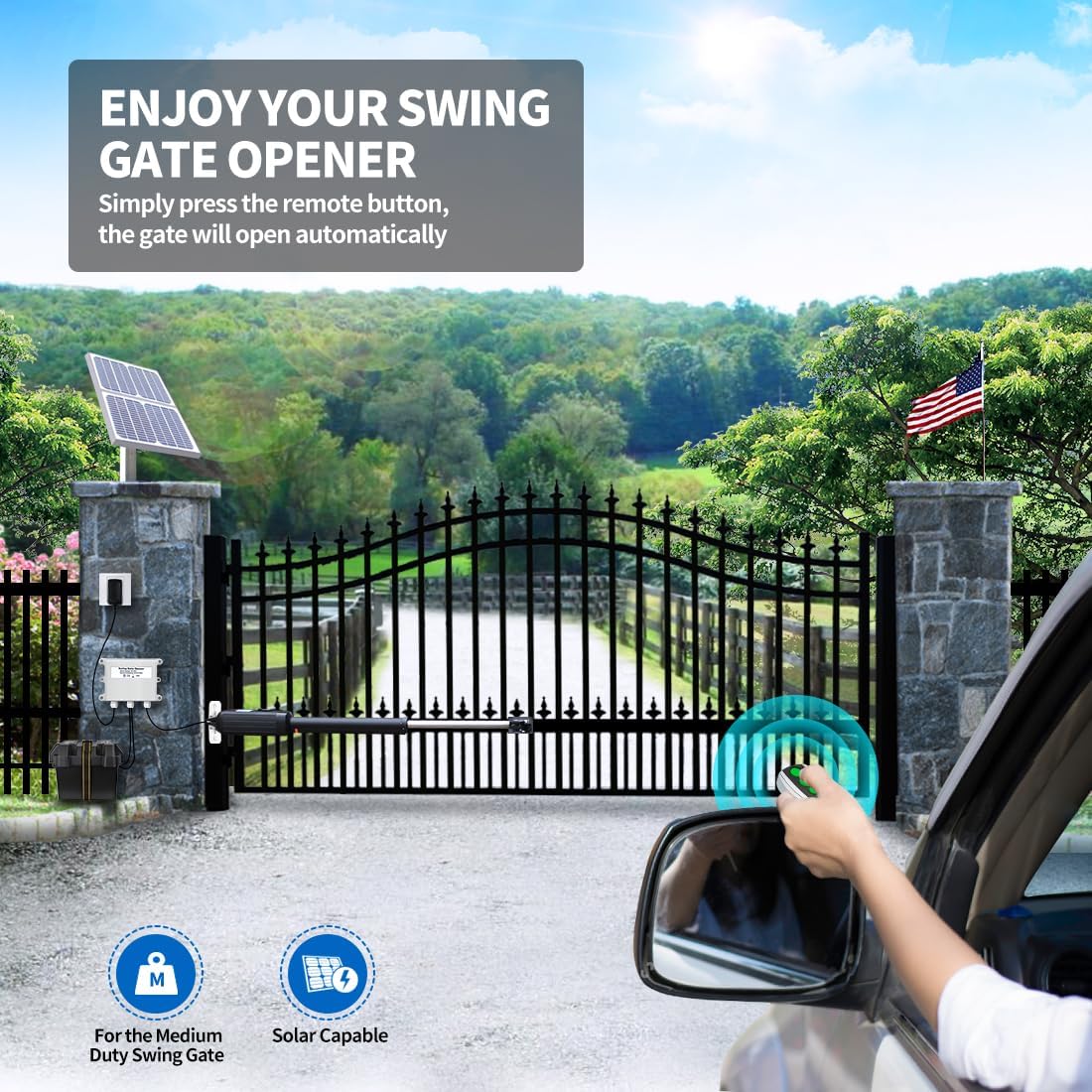A5S Solar Single Swing Gate Opener Medium Duty