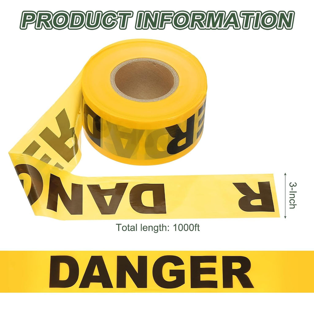 1000ft x 3" Warning Tape, High-Visibility PE Floor Marking Roll Caution Tape for Flagging Construction Outdoor