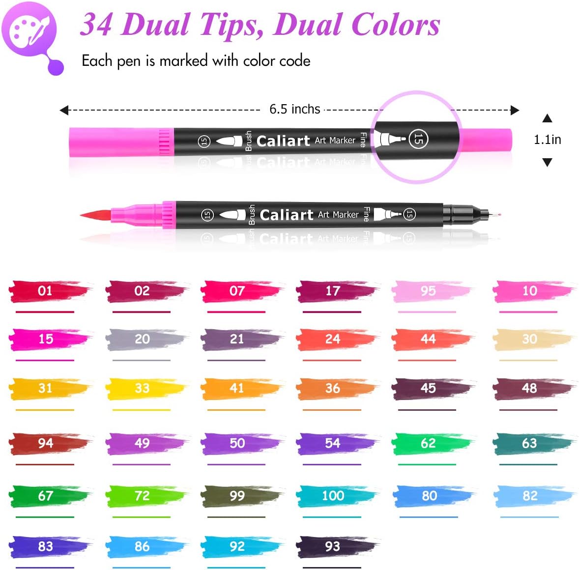 34 Double Tip Brush Pens Art Markers, Artist Fine & Brush Markers for Adult Coloring Books Journaling Calligraphy