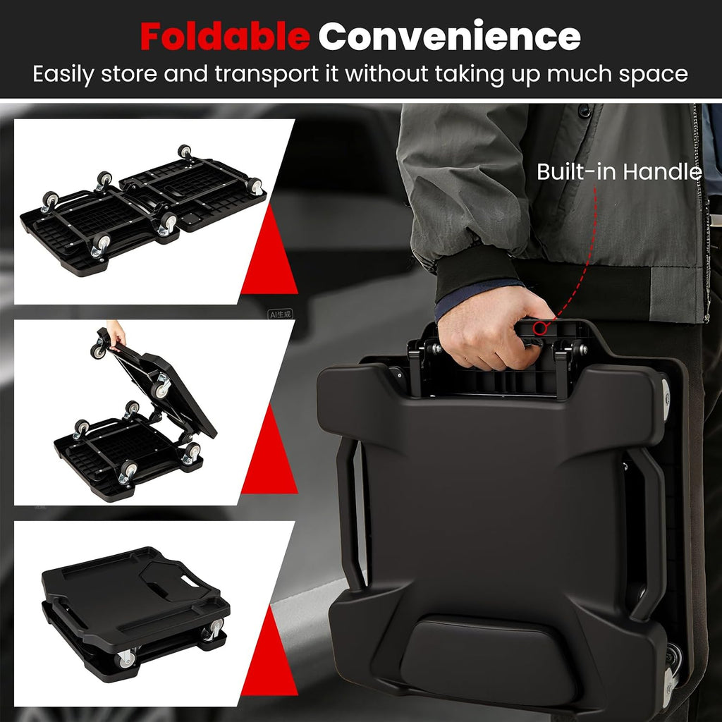 43" x 22" Foldable Creeper, 350LBS Mechanic Creeper with Soft Padded Headrest, Magnetic Tool Tray, Heavy-Duty Rolling
