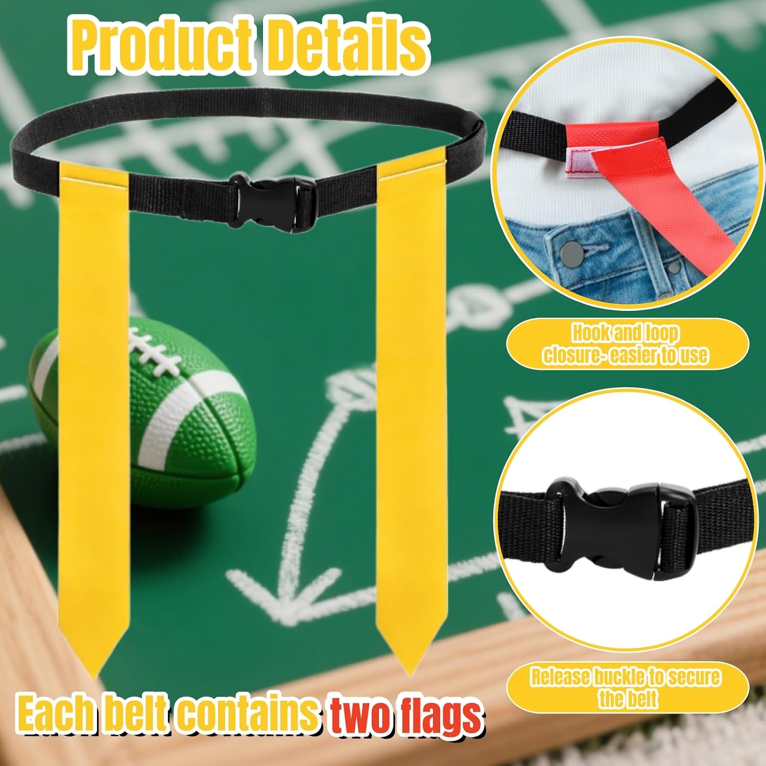 14 Set Flag Football Belts, Quick-Release Buckle | Adjustable Flag Football Flags Set with Belts, Easy Tear Away