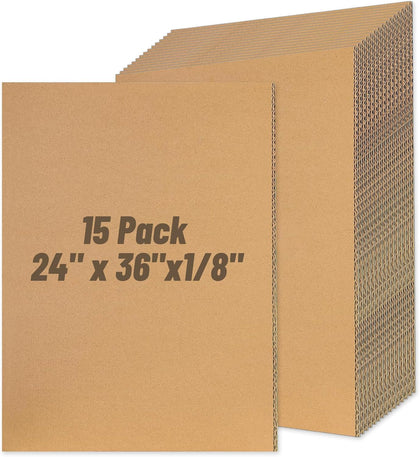 24" x 36" Large Cardboard Sheets, 15 Pack Brown Corrugated Cardboard Sheets, Double Wall Corrugated Poster Board for
