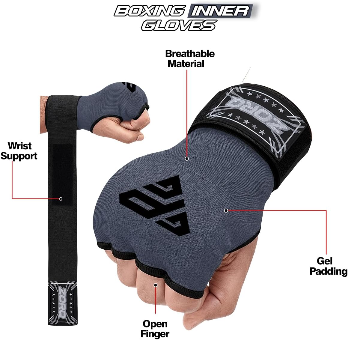 Gel Hand Wraps for Boxing Gloves - Quick Wrap Inner Gloves with Knuckle Protection for Men & Women, Easy Boxing Wraps