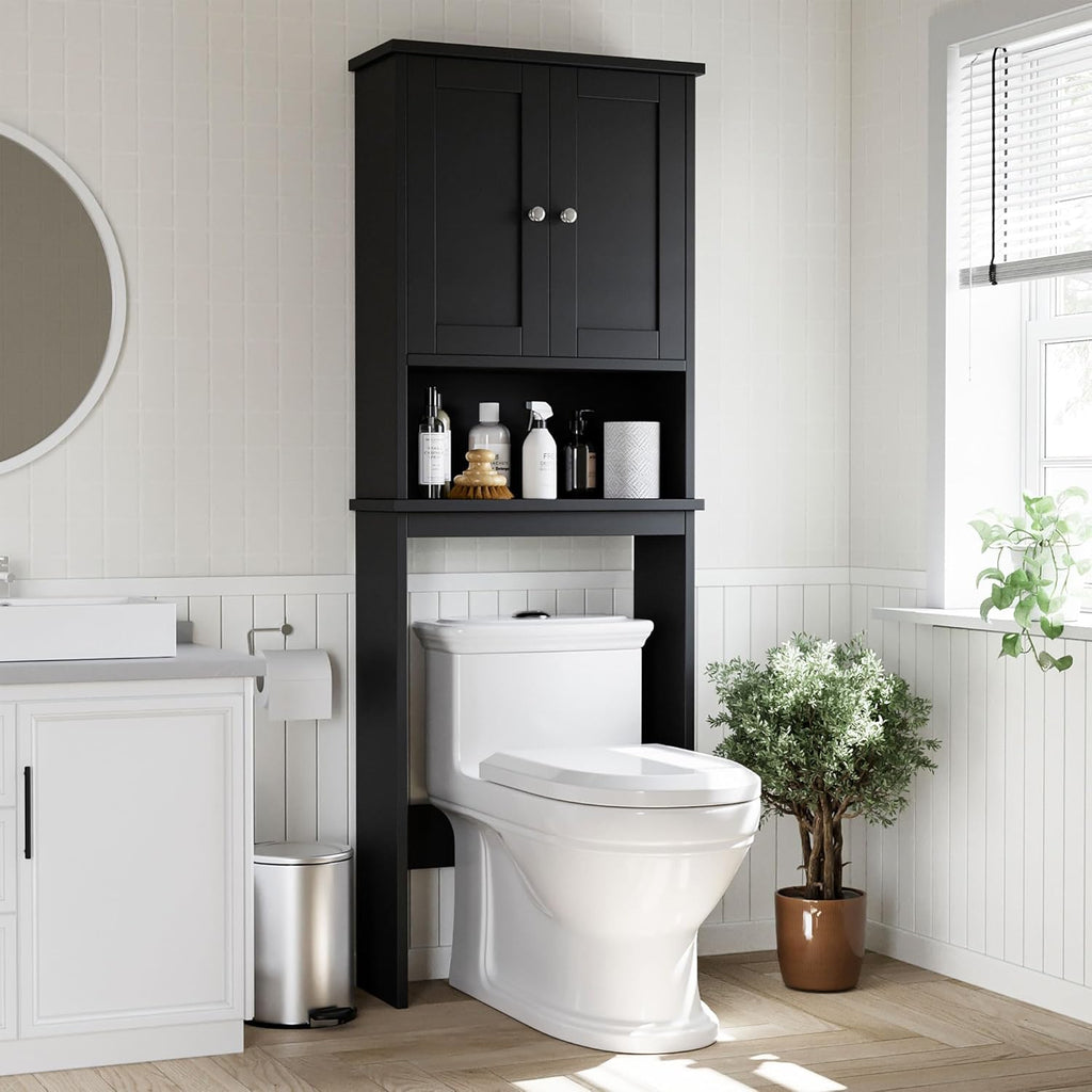 Over the Toilet Storage Cabinet, Bathroom Shelf Organizer with Anti-Tip Device Small Freestanding Space Saver with