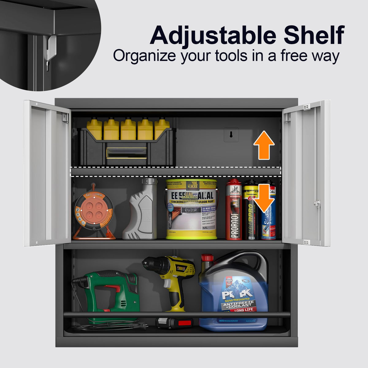 Locking Metal Wall Mounted Garage Storage Cabinet with Doors and Shelves