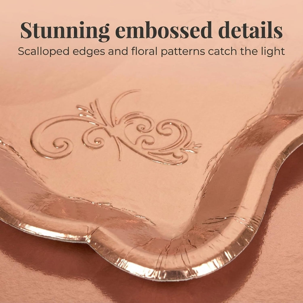Rose Gold Serving Trays 10 Pack Heavy Duty Disposable Paper Platters