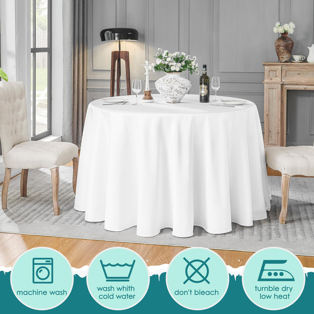 Classic Series 2 Pack 120inch Round Polyester Table Cloth, White