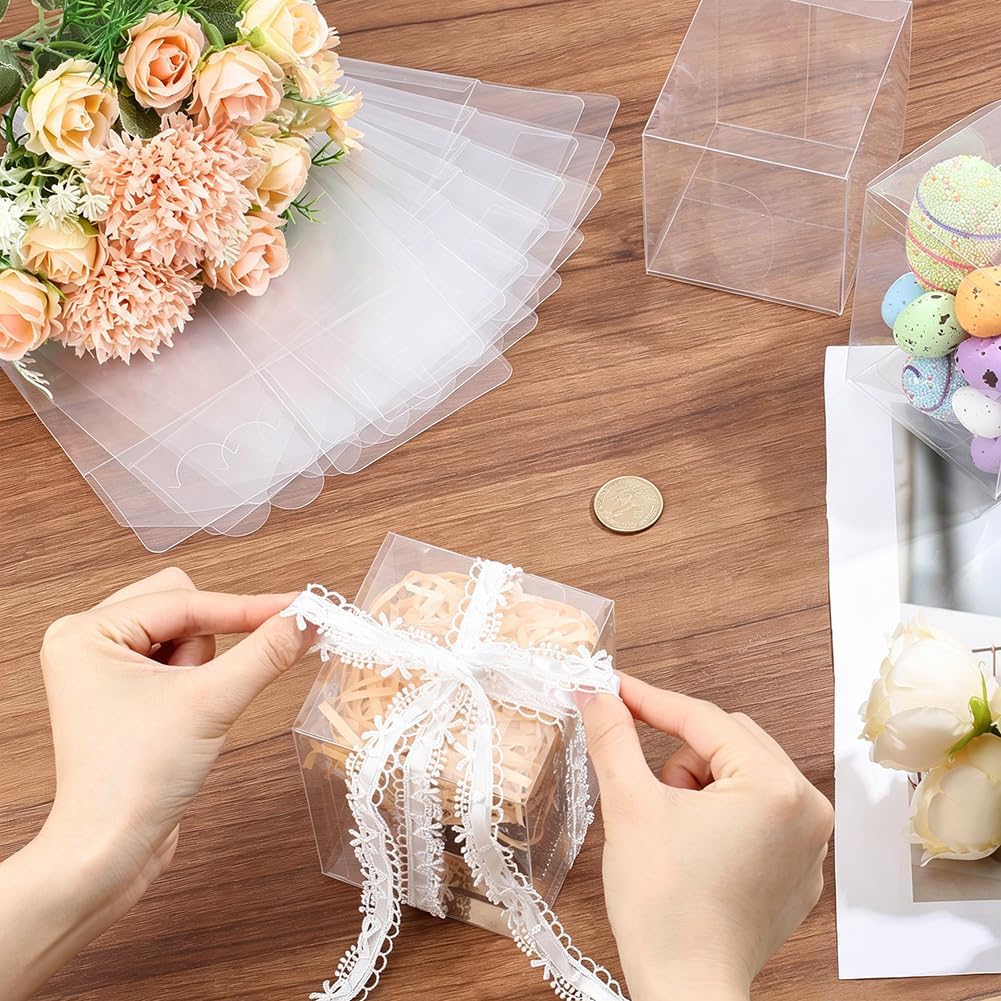 12Pcs Clear Favour Boxes 4x3x3 Inch Plastic Rectangle PVC Gift Boxes Transparent Present Candy Chocolate Cookies