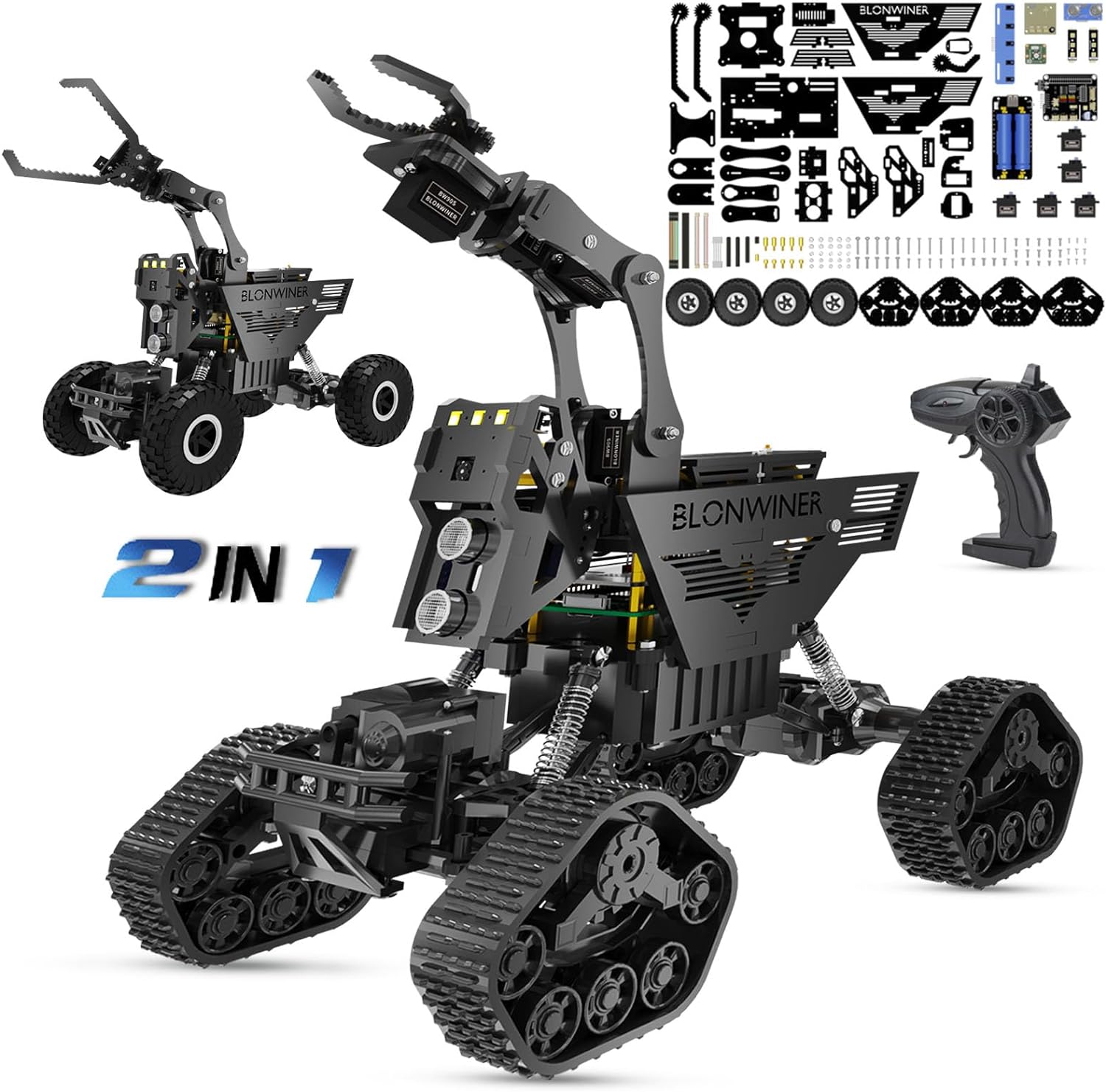 Robot Car Kit, 2 in 1 Smart Robotics Arm Building Toy for Raspberry Pi Python Coding, STEM Programming Tank Kits with