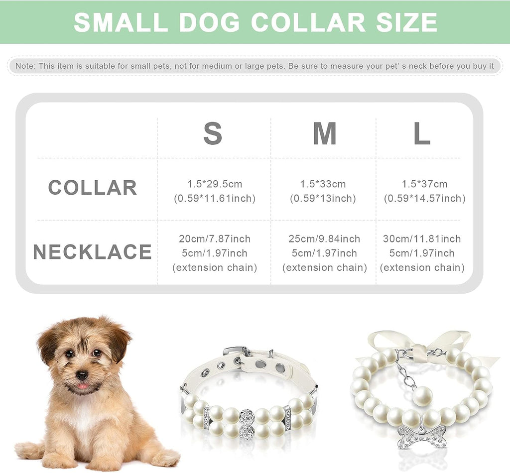 2 Pcs Pet Dog Pearl Collar and Necklace Set, White, S