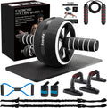 Ab Roller Wheel, 10-In-1 Ab Exercise Wheels Kit with Resistance Bands, Knee Mat, Jump Rope, Push-Up Bar - Home Gym