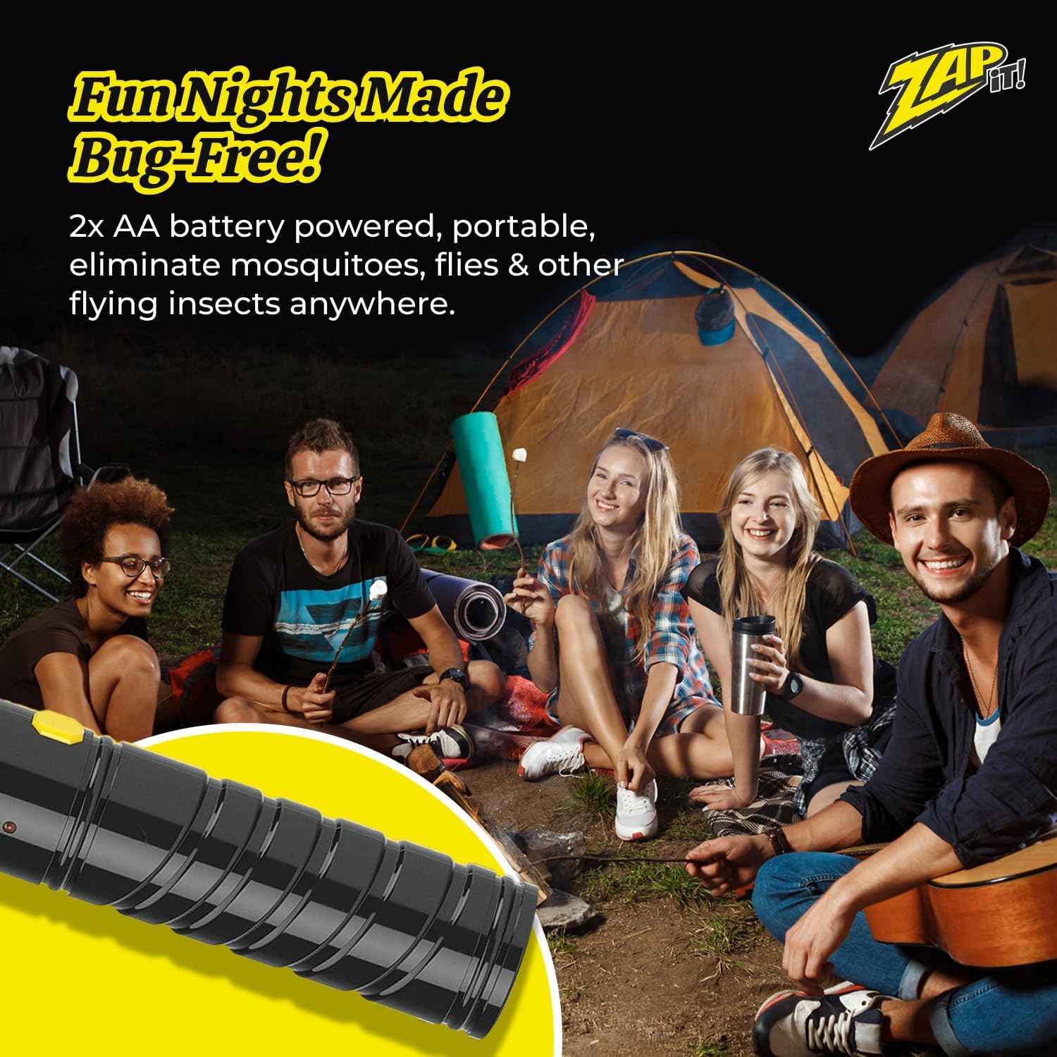 Battery Powered Fly Swatter Racket - 3,500-Volt Mosquito Zapper with 2 AA Batteries Included and LED Light -Medium