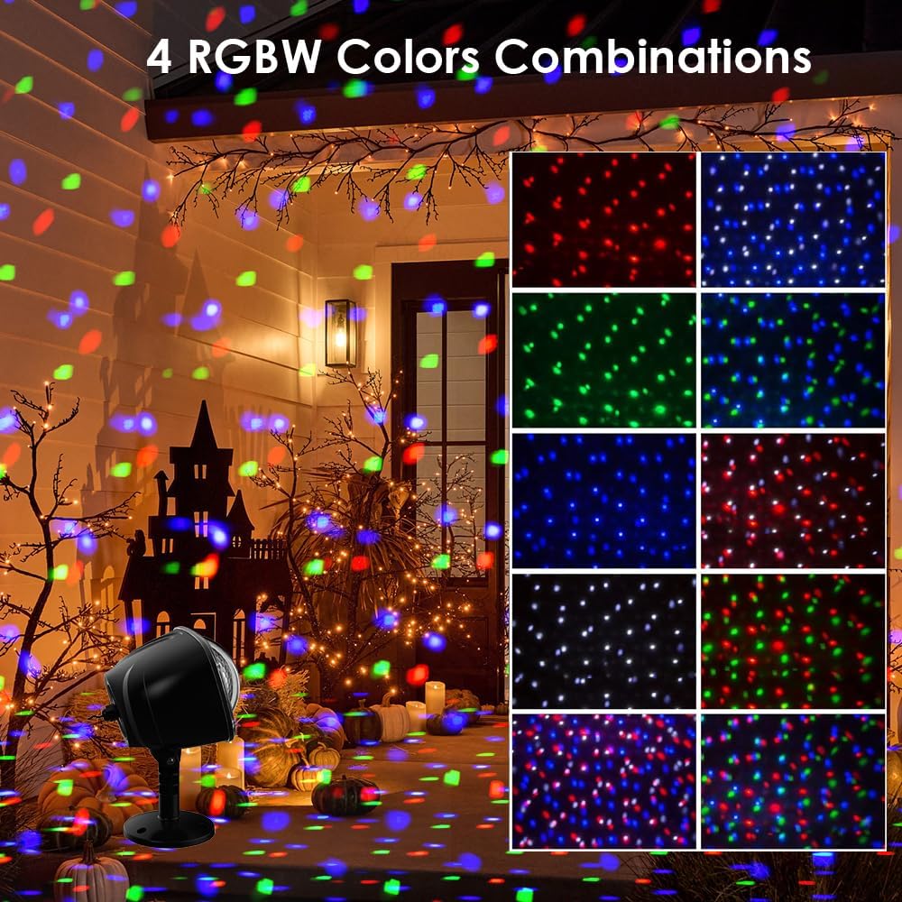 Halloween Projector Lights Outdoor, RGBW Christmas Snowfall Projector Light Rotating Falling Snow Projector with
