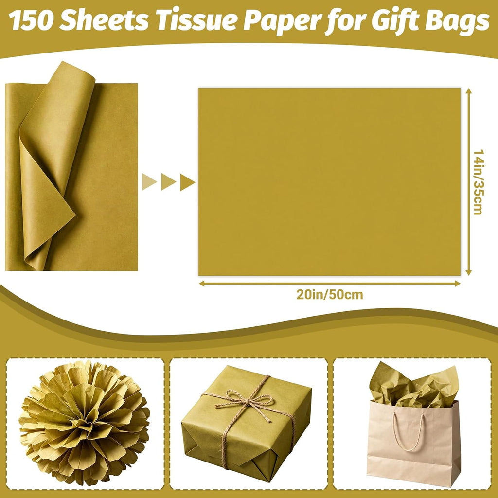 150 Sheets Gold Tissue Paper Bulk 14x20 Inch