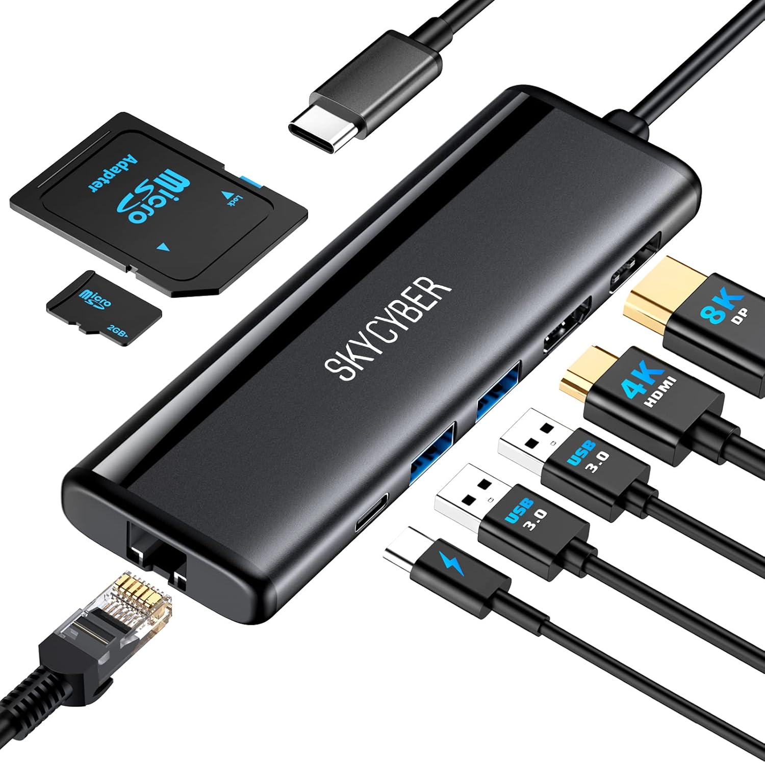 USB C Laptop Docking Station for Dual 4K Monitors or Single 8K Output, 8 in 1 USB C Hub with HDMI PD, Ethernet