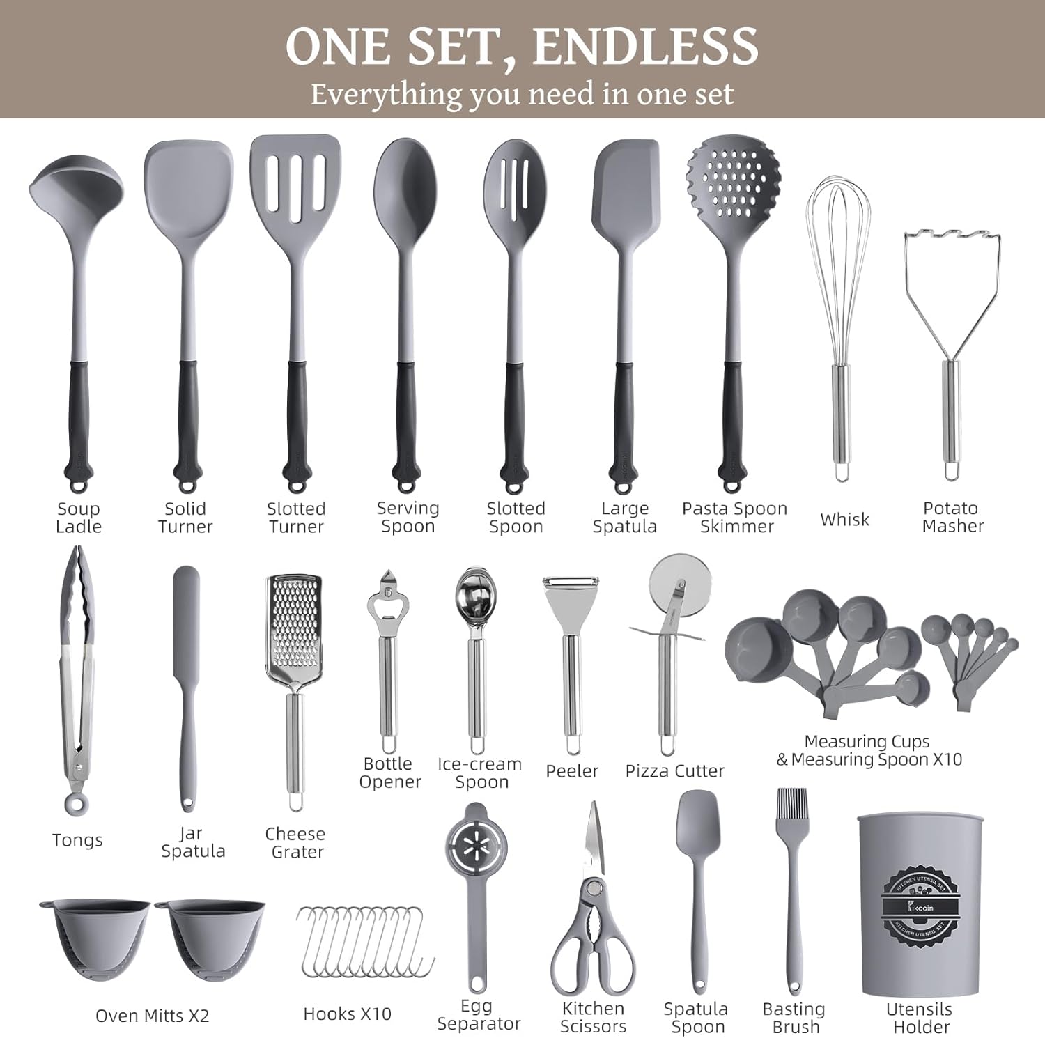 43Pcs Large Kitchen Utensils Set - Silicone Cooking Utensils Set, Dishwasher Safe Spatula Set for Non-stick Cookware
