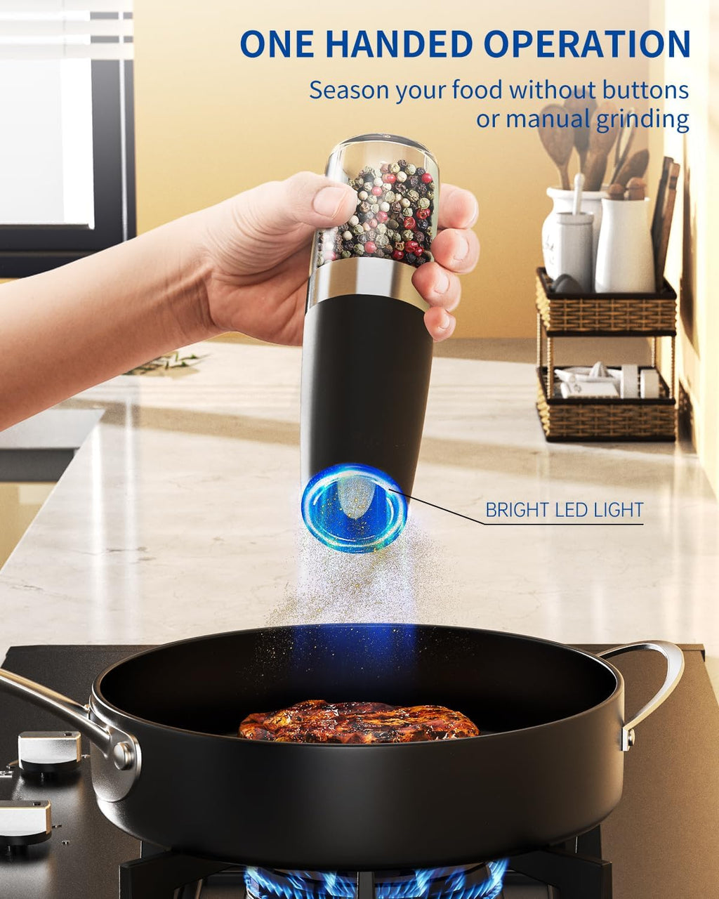Gravity Electric Salt and Pepper Grinder Set Automatic Salt and Pepper Grinder Set with LED Light, Battery Operated