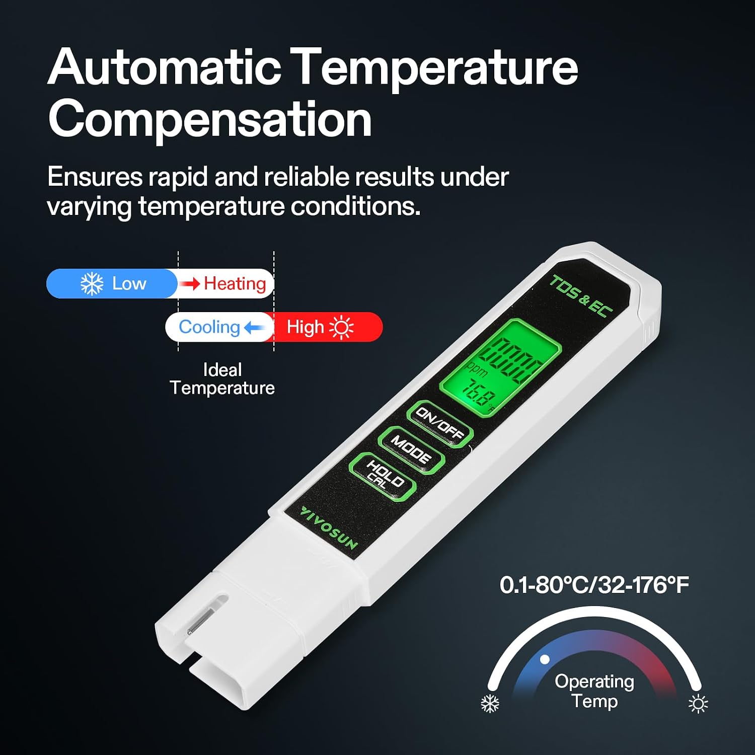 TDS Meter, 3 in 1 TDS, EC & Temperature Meter, Accurate Digital Water Quality Tester for Drinking Water, Aquarium