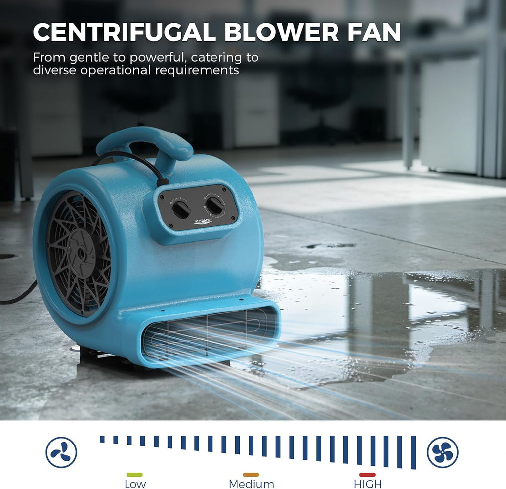 Air Mover 3 Speed Floor Drying Fan 5 Angle Blower Fan - GE3000T | High Velocity Floor Fan with 3h Timer & Stackable