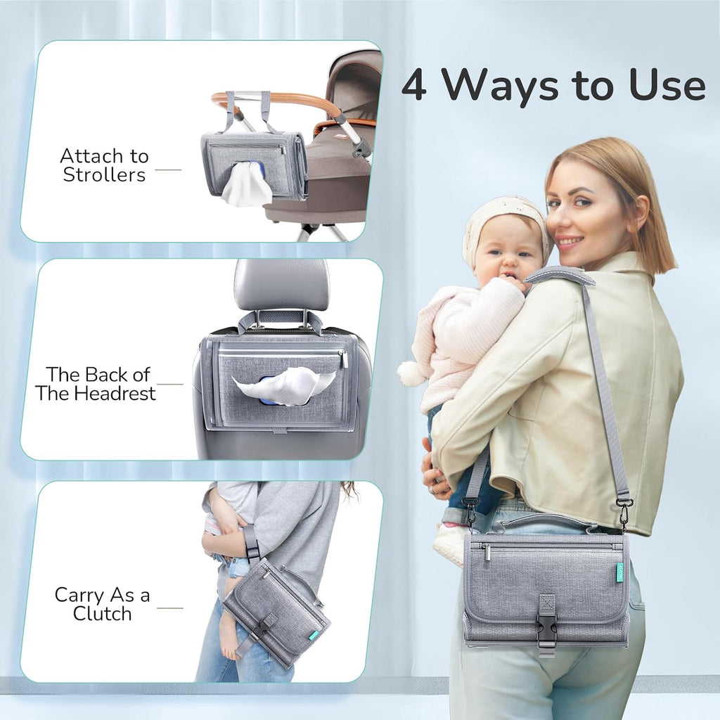 Portable Diaper Changing Pad with Shoulder Strap, Detachable Travel Changing Pad with Baby Wipes Pocket, Gifts for