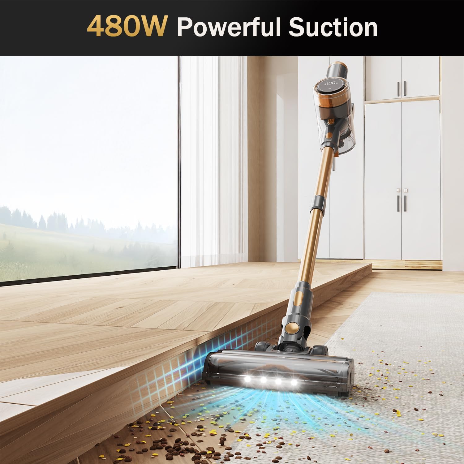 Cordless Vacuum Cleaner, 10-in-1 Lightweight Stick Vacuum with 45mins Runtime, Powerful Suction, LED Touch Screen