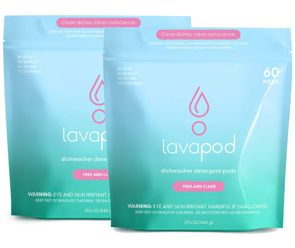 Dishwasher Detergent Pods, Free & Clear Unscented, Plant-Based Enzyme Formula, No Dyes, Bleach or Perfumes, 2 Pack of