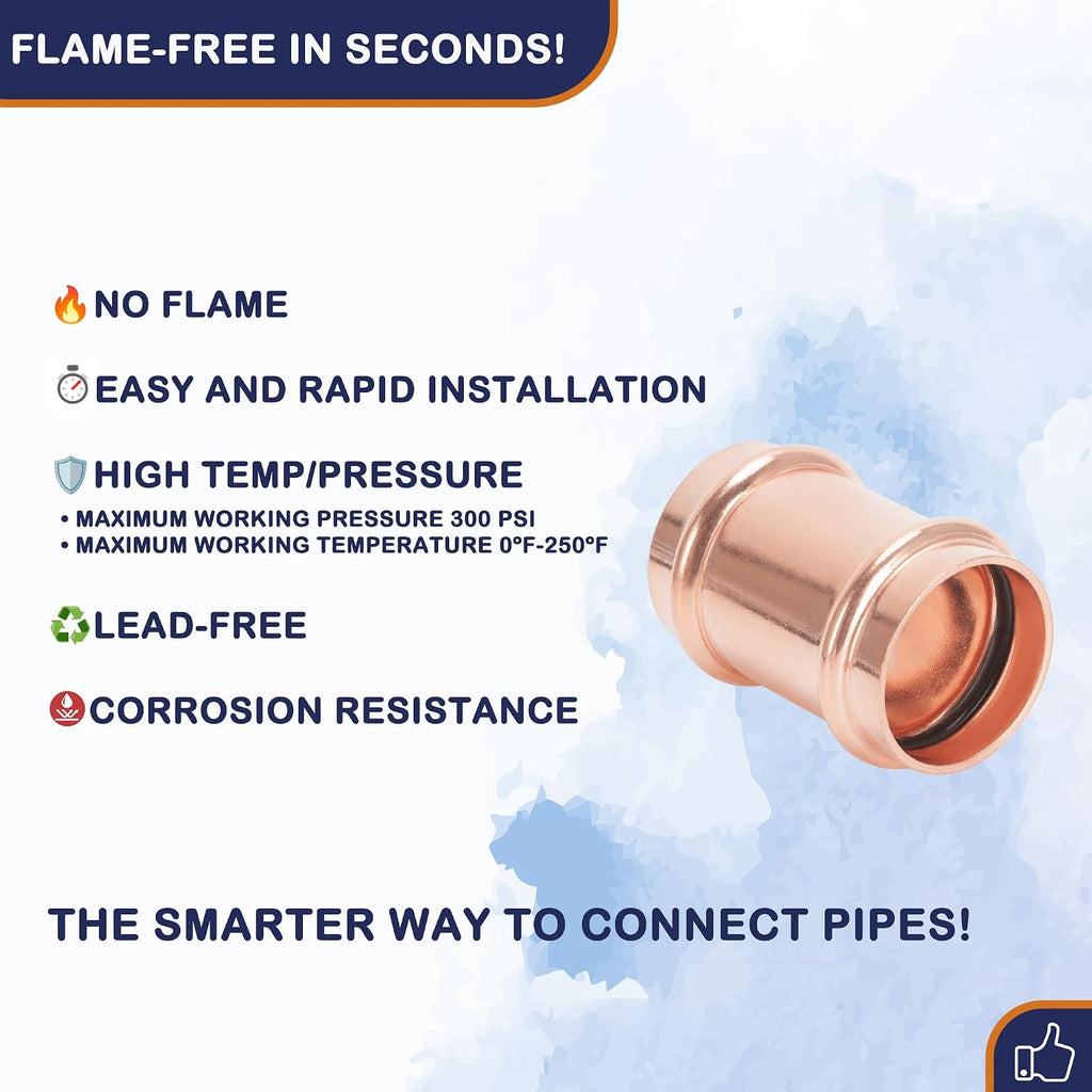 Copper Press Fittings 3/4 inch Coupling with Stop 10 Pack