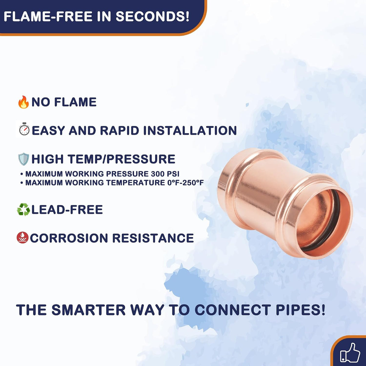 Copper Press Fittings 3/4 inch Coupling with Stop 10 Pack