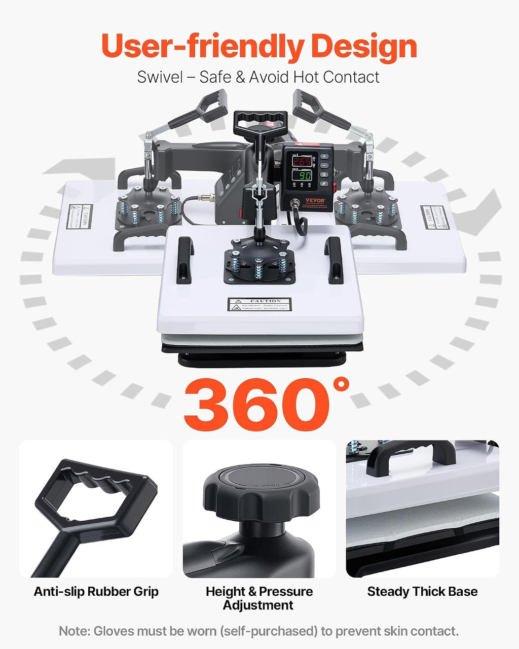 Heat Press Machine, 15 x 15 in, 2-in-1 Multifunction, 360° Swing Away, 1200W Double Tube Fast and Even Heating