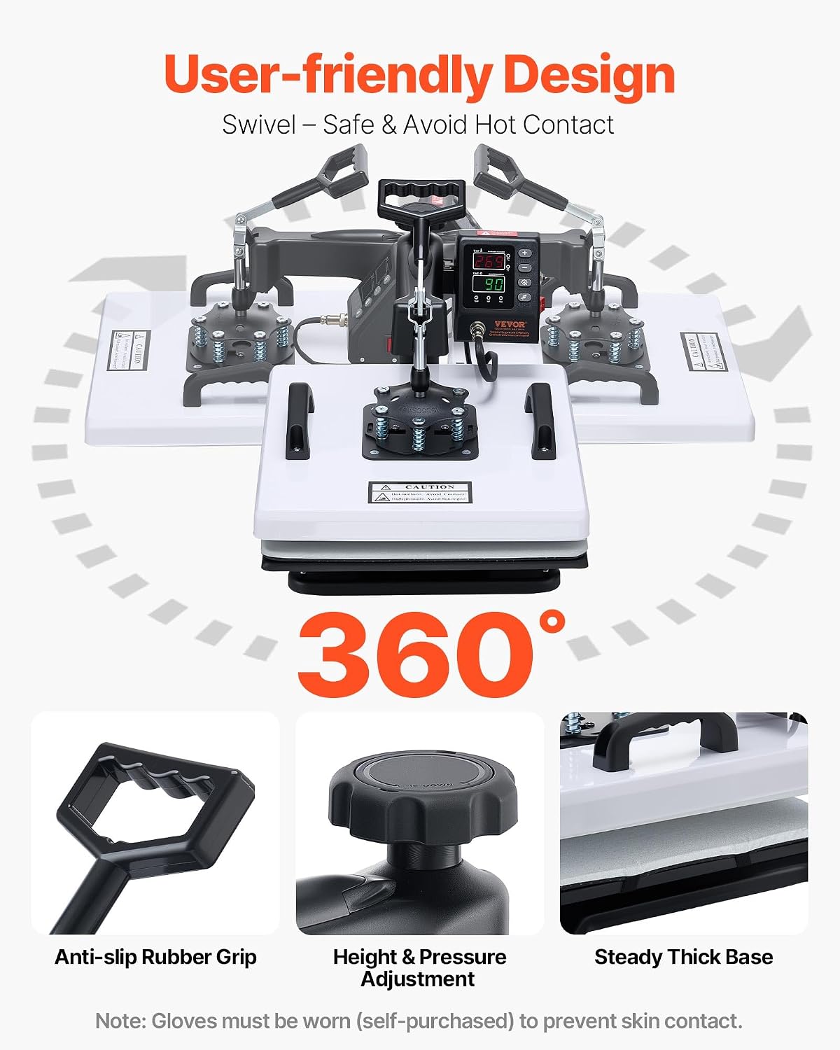 Heat Press Machine, 15 x 15 in, 8-in-1 Multifunction, 360° Swing Away, Heat Up Fast and Even, Digital Precise