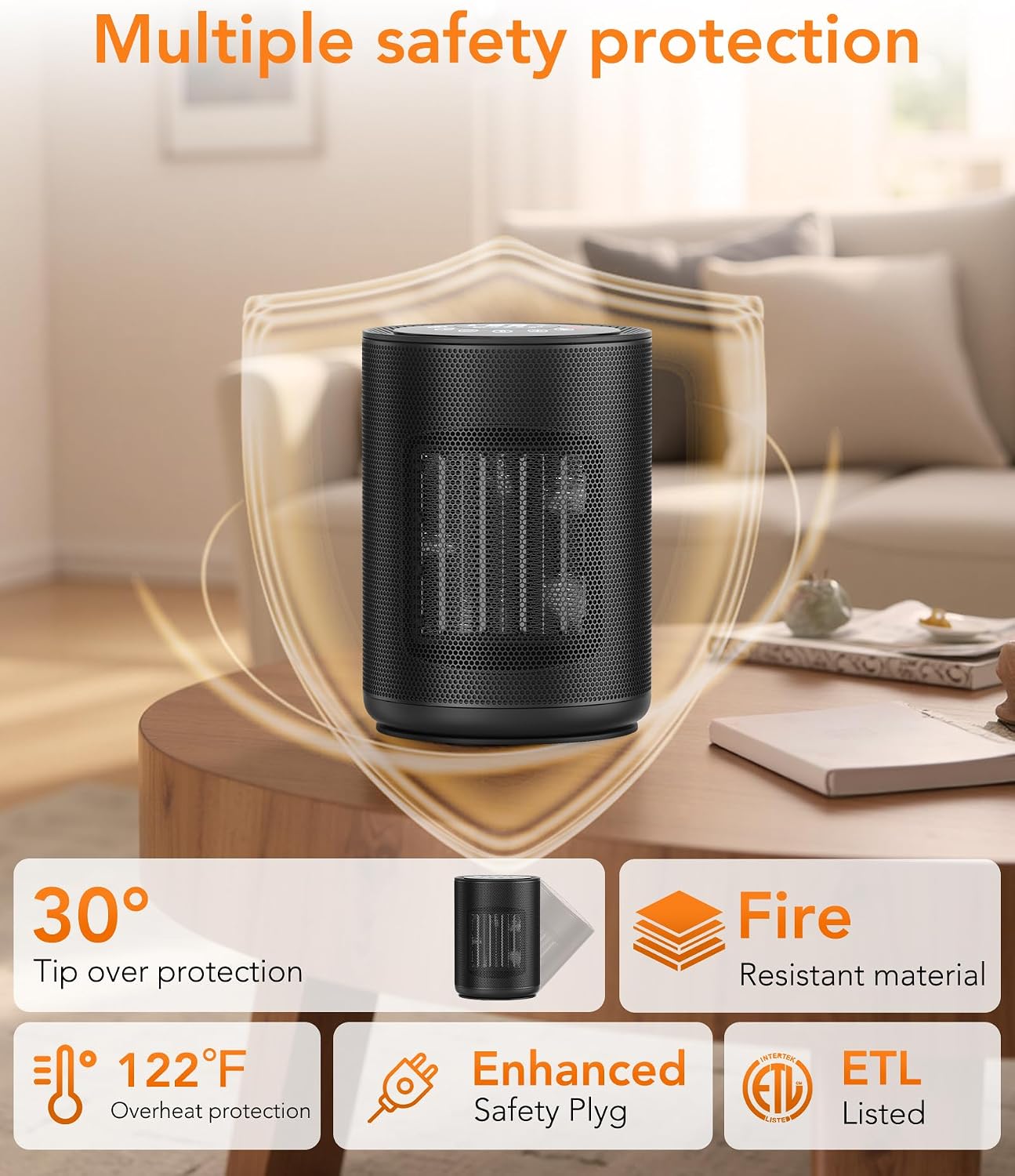 1500W Space Heater with Remote, 24H Timer & Digital Thermostat | PTC Ceramic Fast Heat, 5 Heating Modes & Overheat
