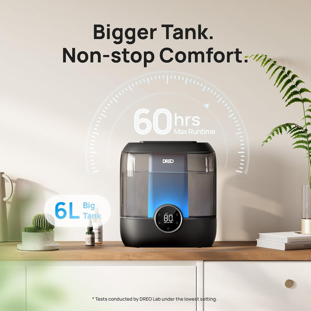 6L Humidifiers for Bedroom, 60H Runtime, 28 dB Quiet, HM524, Black