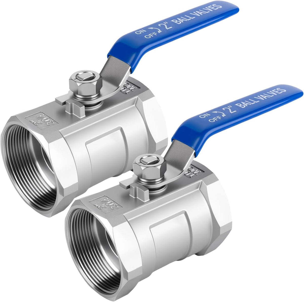 2" FNPT Ball Valve, 304 Stainless Steel, 2 Pack