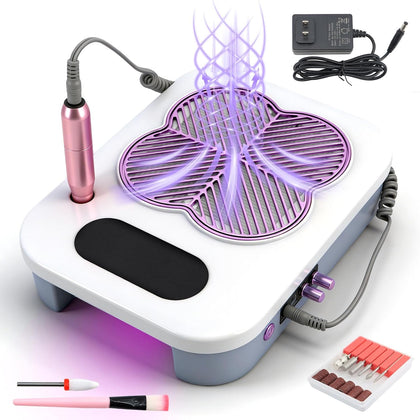 3 in 1 Nail Dust Collector with Drill Lamp Professional,40000RPM Electric Nail Drill Bits Efile Kit with Stepless