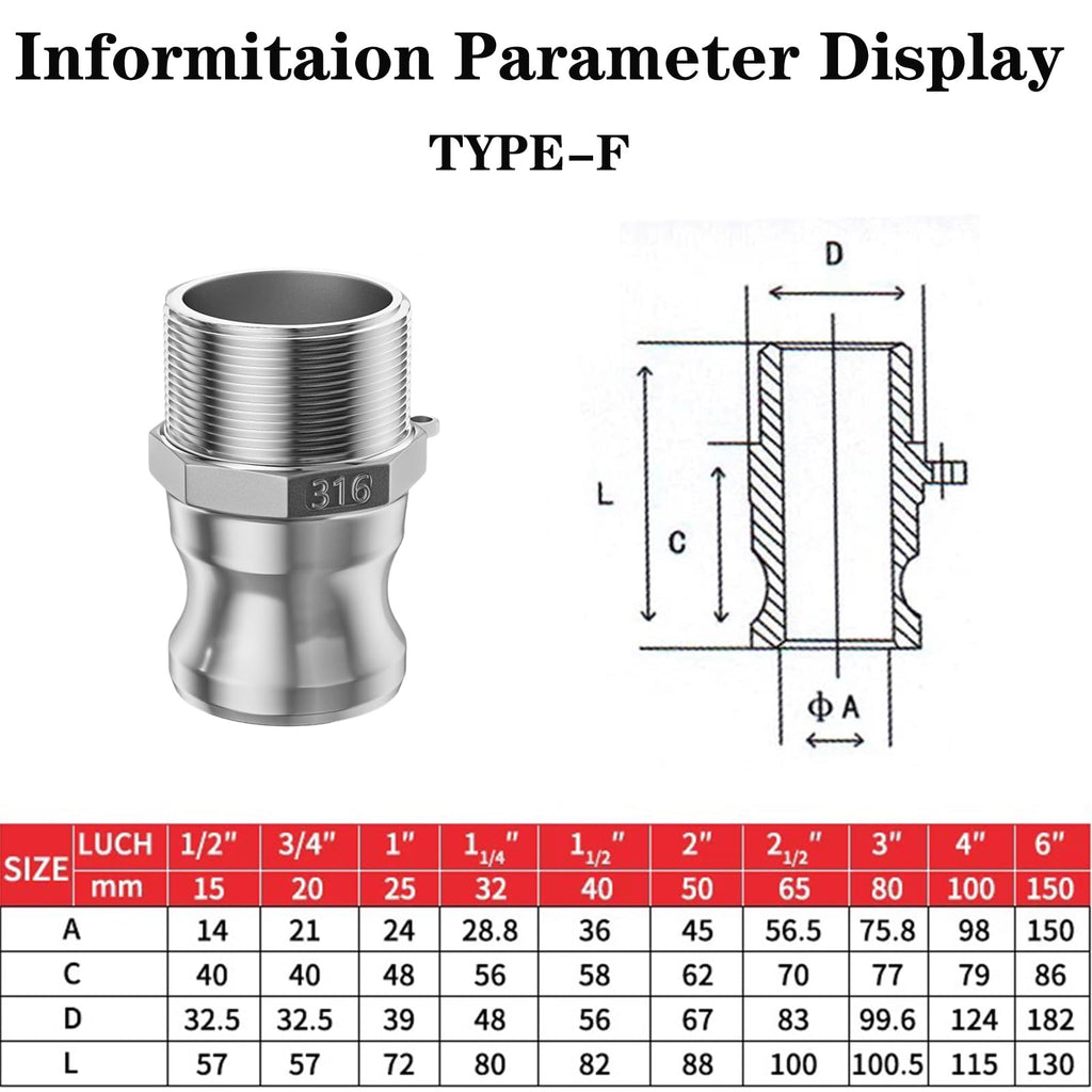316 Stainless Steel 1 1/4" Camlock Fitting,Male & Female Thread