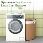 Corner Bamboo Laundry Hamper with Lid and Removable Liner, Bamboo