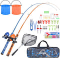 Kids Fishing Pole Set with Full Starter Kits 2 Set Portable Telescopic Fishing Rod and Spincast Reel Cambos with a
