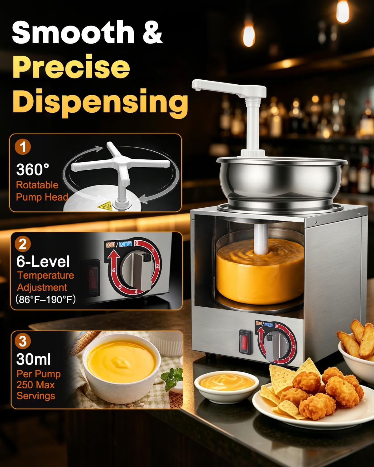 4.6Qt Nacho Cheese Sauce Dispenser Hot Fudge Warmer with Pump